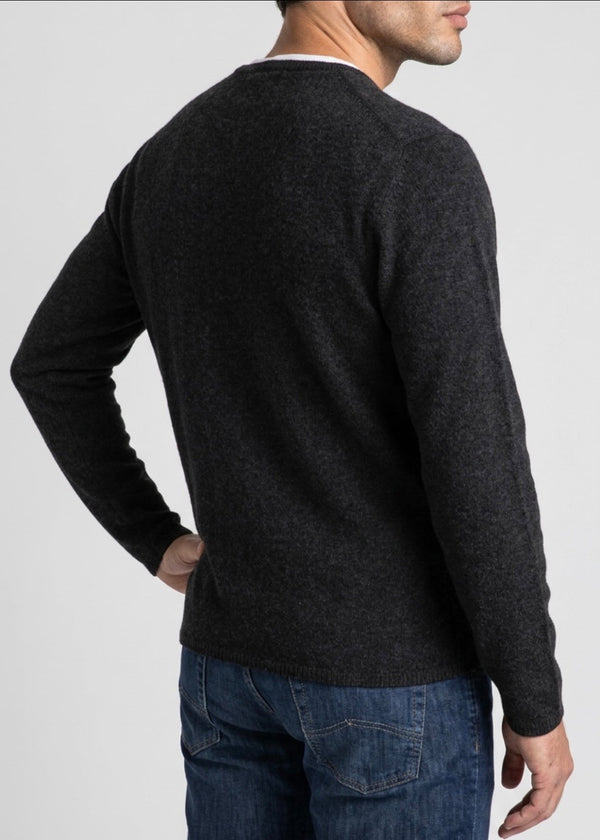 Sonya Hopkins Sydney pure cashmere mens crew neck knit in dark charcoal grey