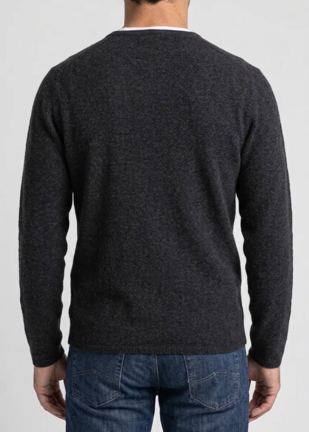 Sonya Hopkins Sydney pure cashmere mens crew neck knit in dark charcoal grey