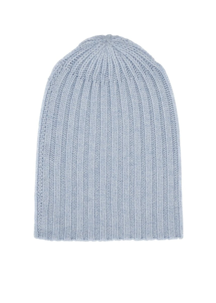 Sonya Hopkins pure cashmere rib beanie in baby blue marle