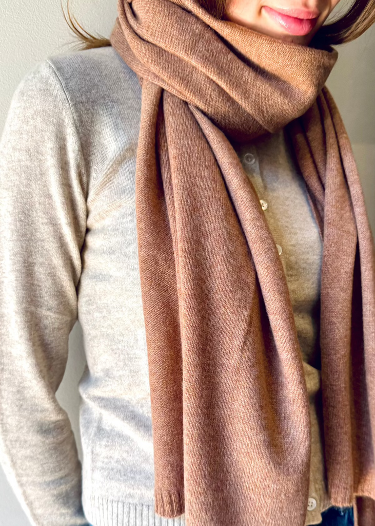 Sonya Hopkins 100% cashmere scarf in classic camel marle