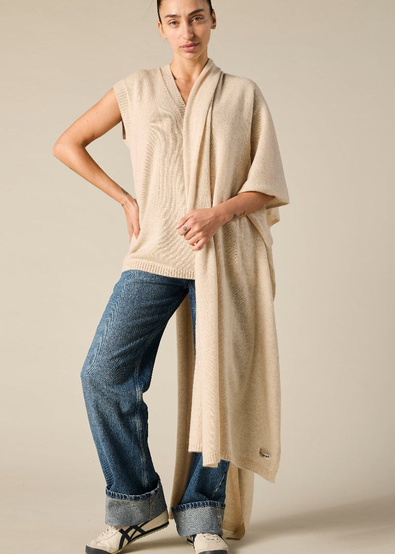 Sonya Hopkins 100% cashmere luxe vest in pale marle beige