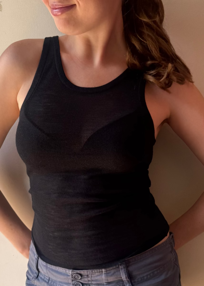 Sonya Hopkins Sydney 100% cashmere sheer tank top in black