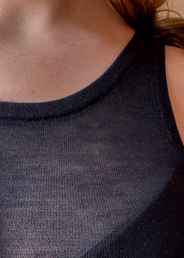 Sonya Hopkins Sydney 100% cashmere sheer tank top in black