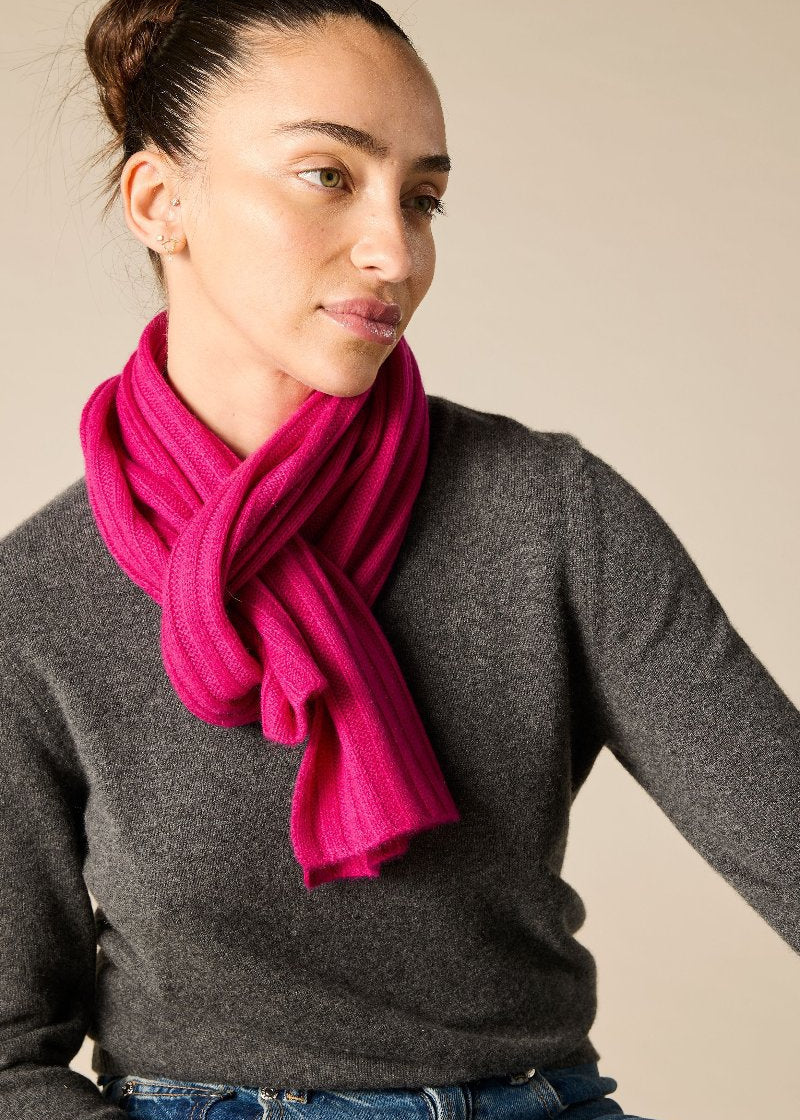 Sonya Hopkins pure cashmere rib scarf in magenta