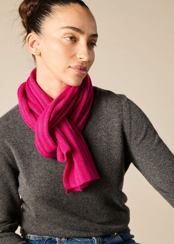 Sonya Hopkins pure cashmere rib scarf in magenta