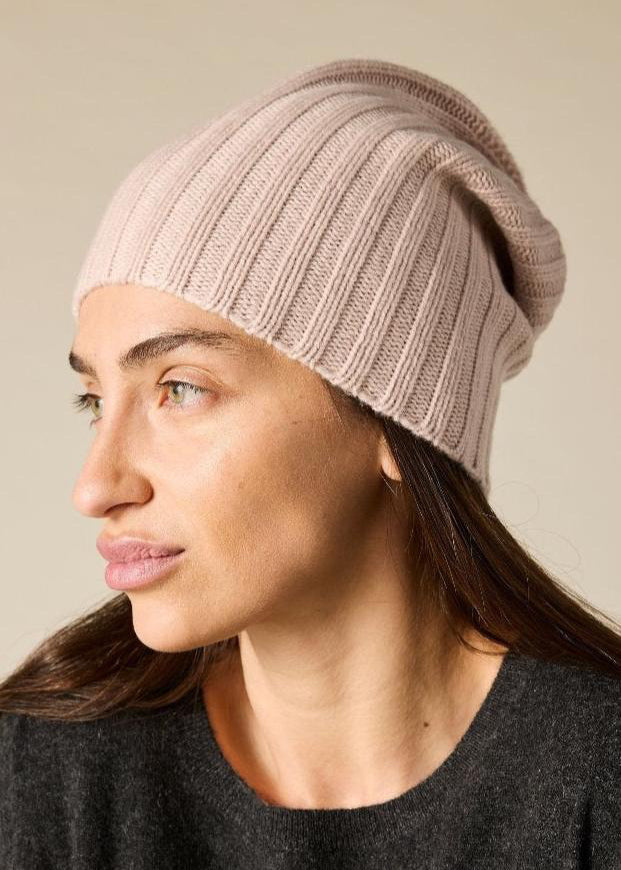 Sonya Hopkins 100% pure cashmere Alex Rib Beanie in bisque