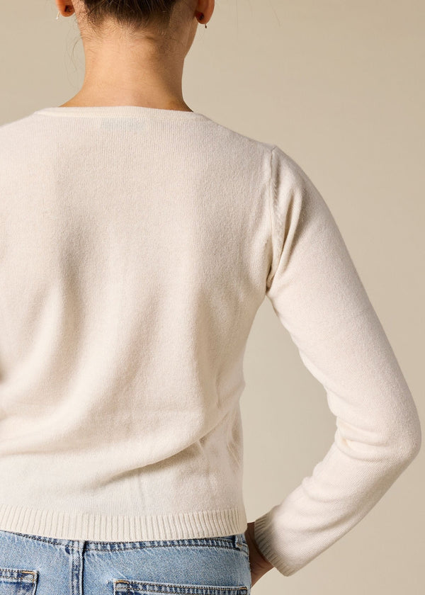 Sonya Hopkins 100% pure cashmere crew cardigan in winter white