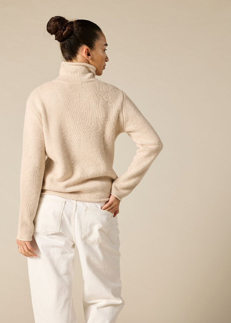 Pure Cashmere Frankie Relaxed Turtleneck in Pale Marle Beige - sonyahopkins.com