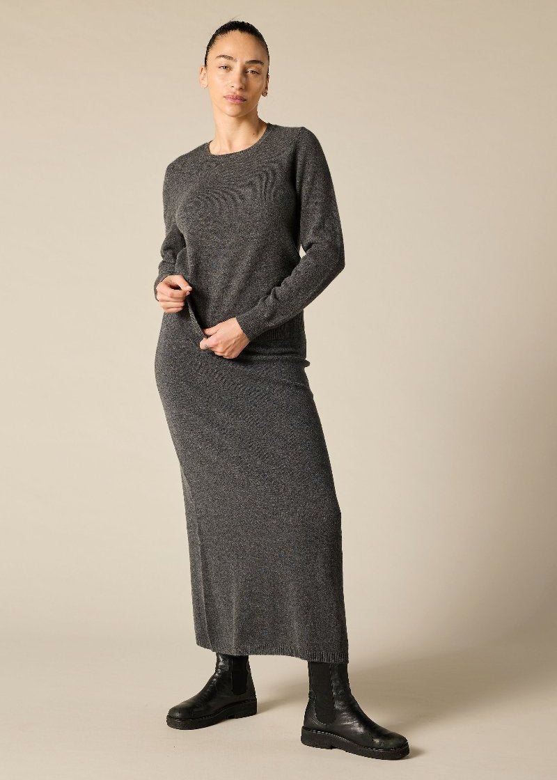 Sonya Hopkins Pure Cashmere Daisy crew neck in charcoal marle grey