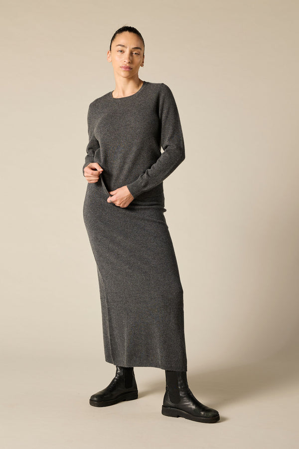 Sonya Hopkins Pure Cashmere Maxi Skirt in Charcoal Grey