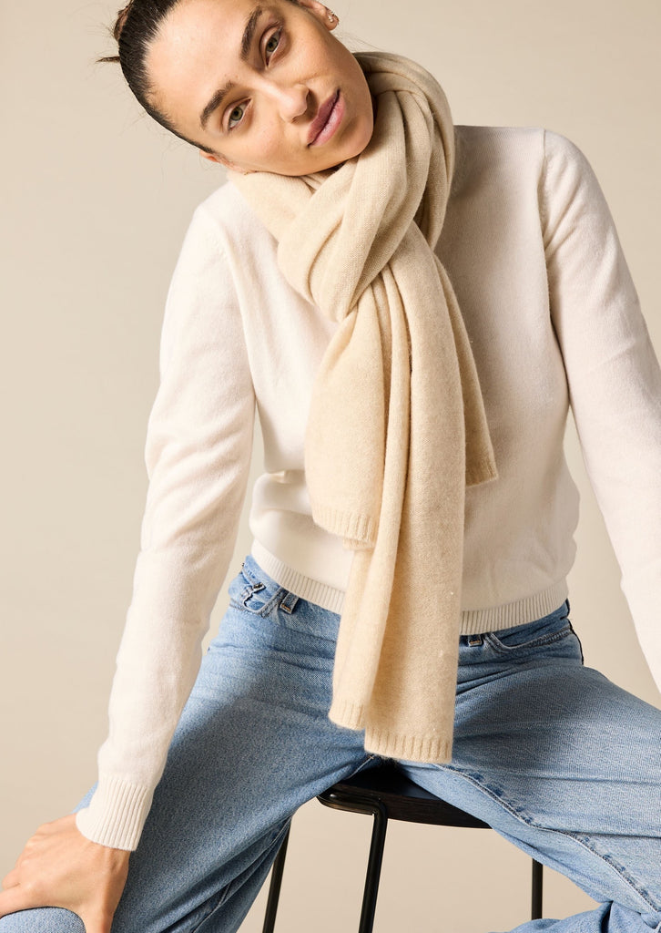 Sonya hopkins 100% pure cashmere scarf in pale marle beige