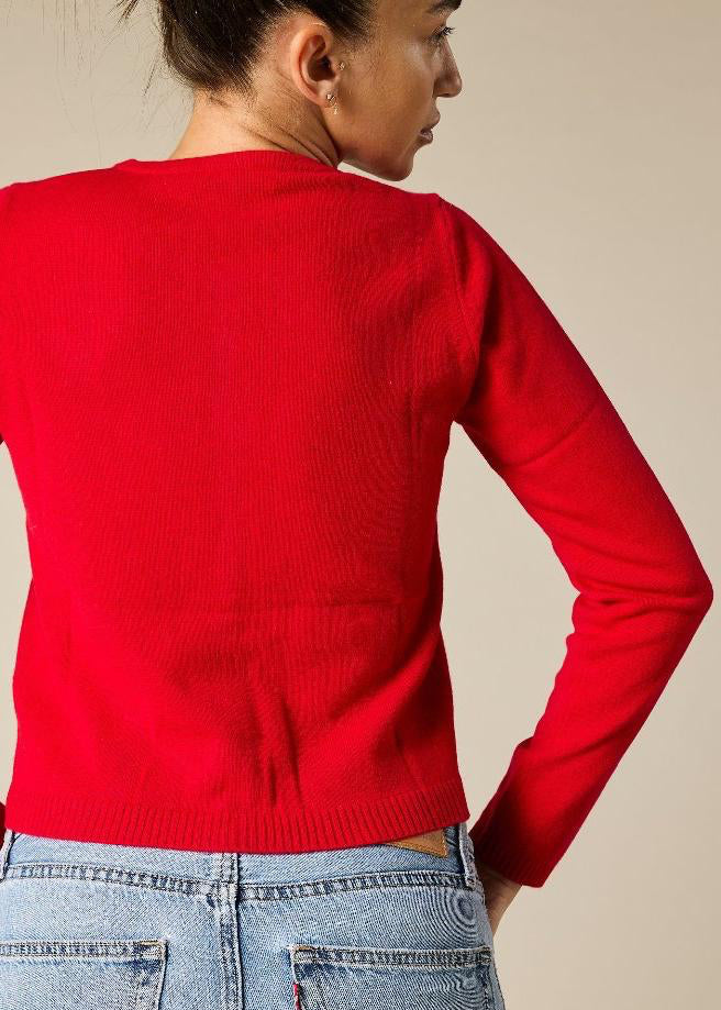 Sonya Hopkins 100% pure cashmere crew cardigan in red