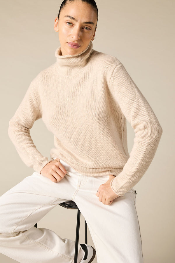 Sonya Hopkins Cashmere Frankie Relaxed Turtleneck in Pale Marle Beige