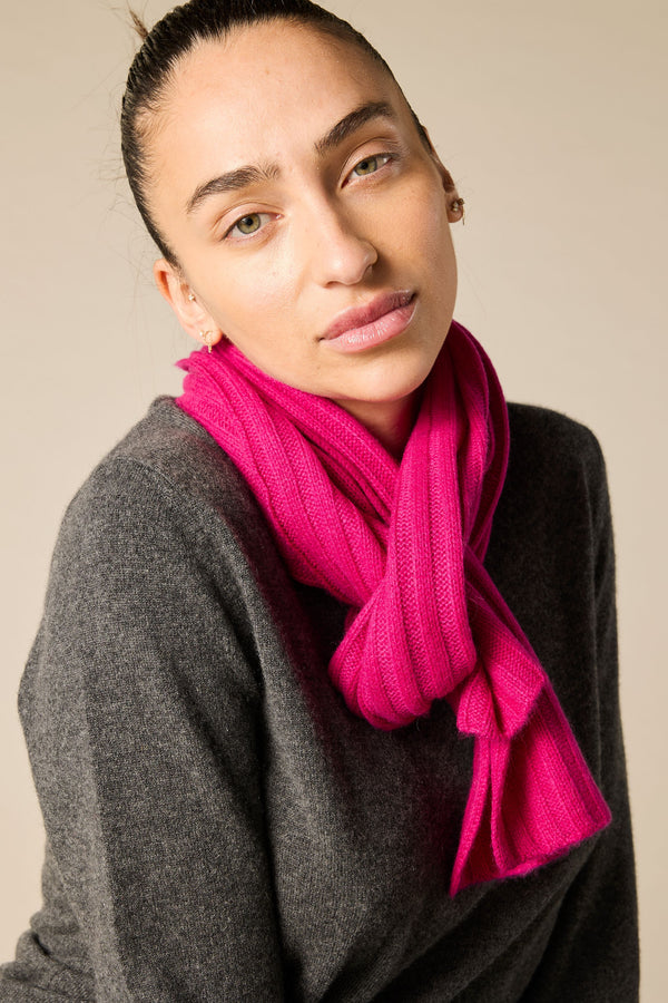 Sonya Hopkins pure cashmere rib scarf in magenta