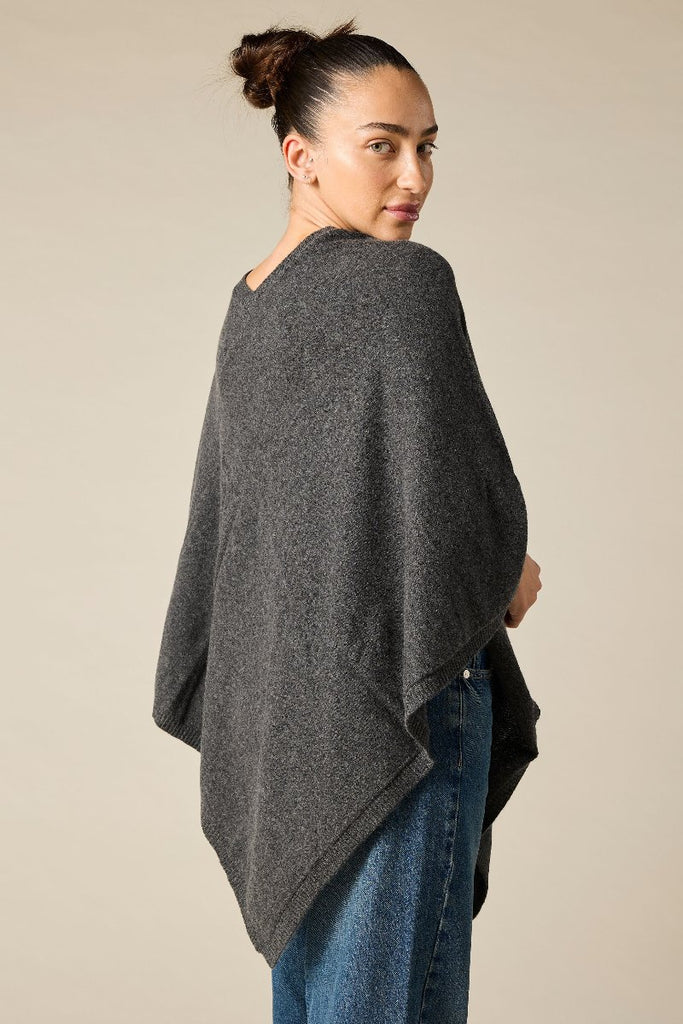 Sonya Hopkins 100% pure cashmere small poncho in charcoal marle grey