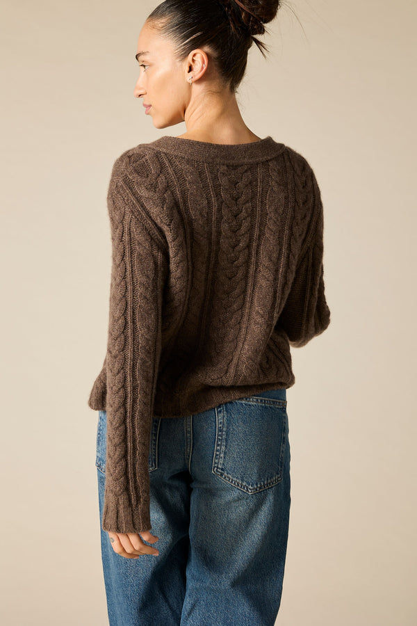 Sonya Hopkins pure cashmere Cashmere Elouise Cable knit Cardigan in woodland brown marle