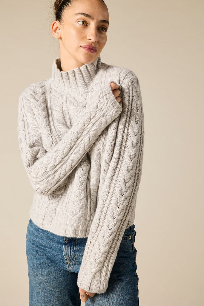 Cashmere Lauren Cable knit in Pale Marle Grey - sonyahopkins.com