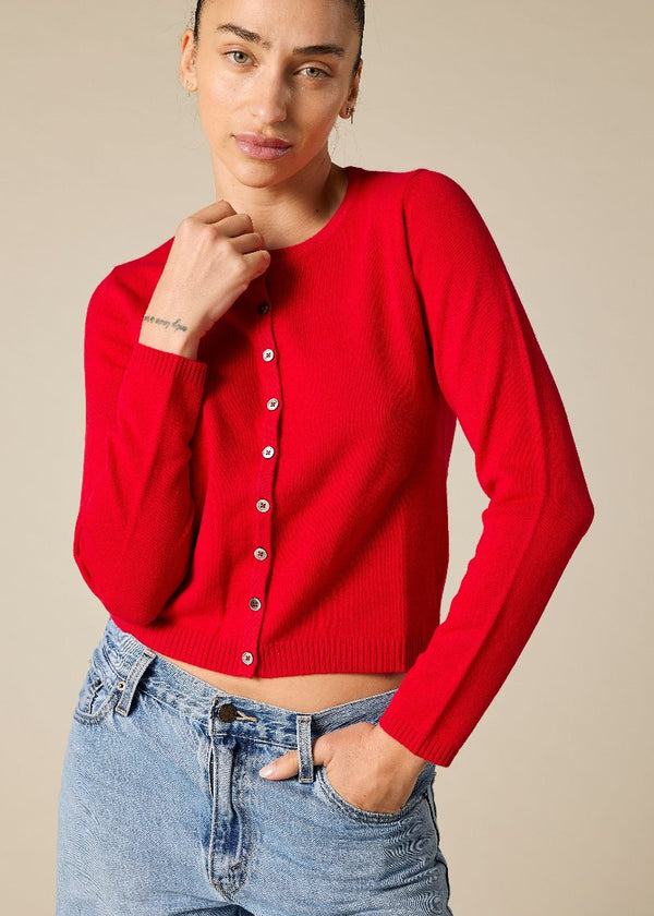 Sonya Hopkins 100% pure cashmere crew cardigan in red