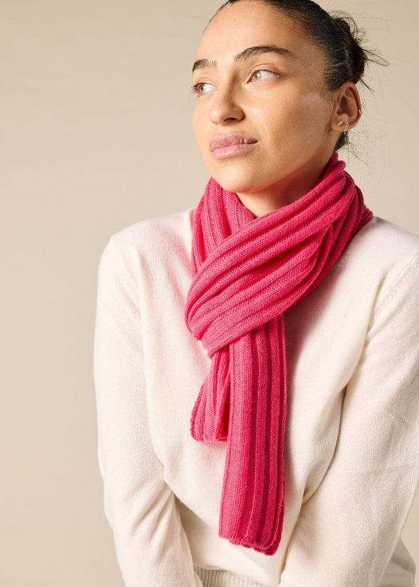 Sonya Hopkins 100% Pure Cashmere rib scarf in watermelon pink