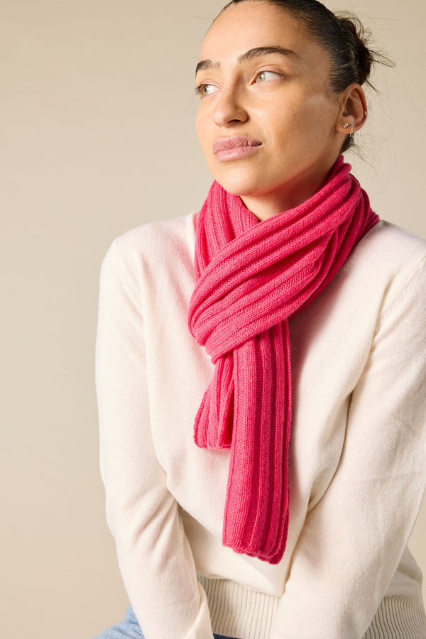 Sonya Hopkins 100% Pure Cashmere rib scarf in watermelon pink