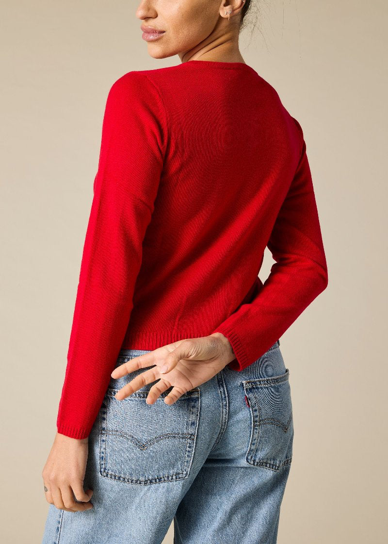 Sonya Hopkins 100% pure cashmere crew cardigan in red