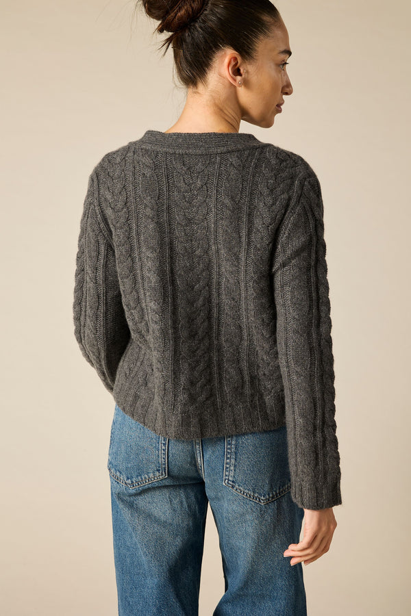 Sonya Hopkins pure cashmere Cashmere Elouise Cable knit Cardigan in charcoal grey marle