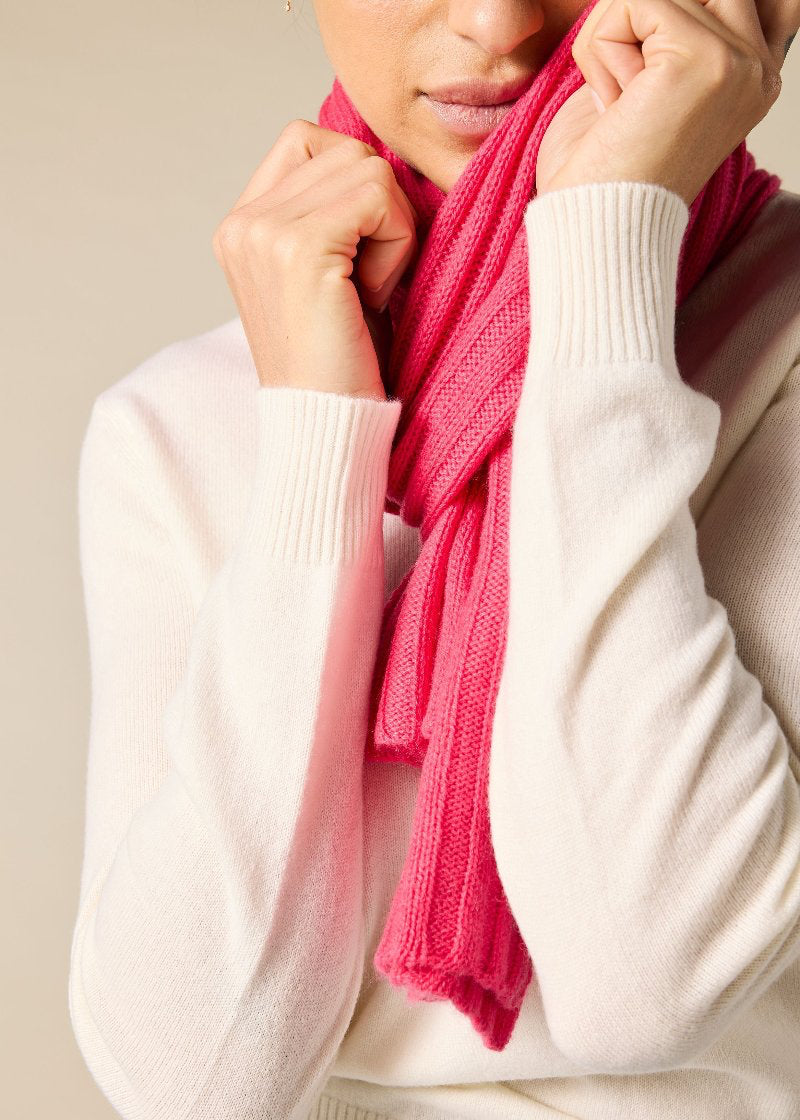 Sonya Hopkins 100% Pure Cashmere rib scarf in watermelon pink