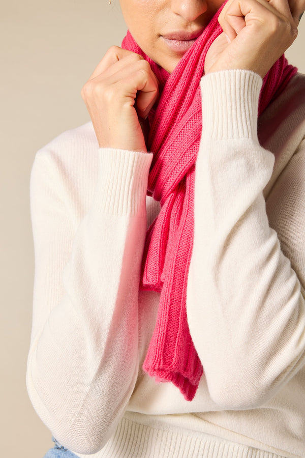 Sonya Hopkins 100% Pure Cashmere rib scarf in watermelon pink