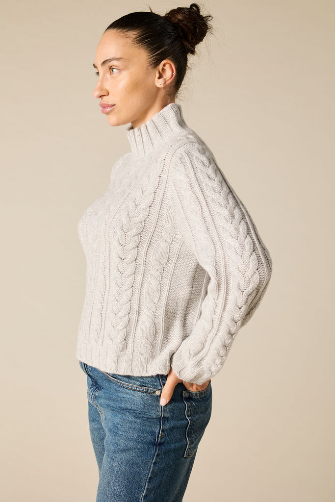 Cashmere Lauren Cable knit in Pale Marle Grey - sonyahopkins.com