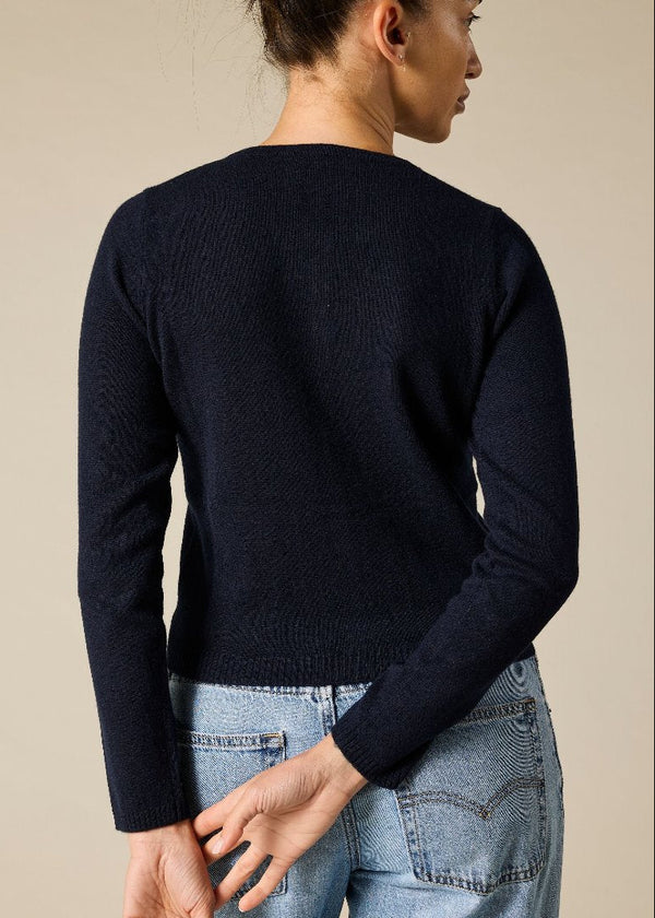 Sonya Hopkins 100% pure cashmere crew cardigan in ink