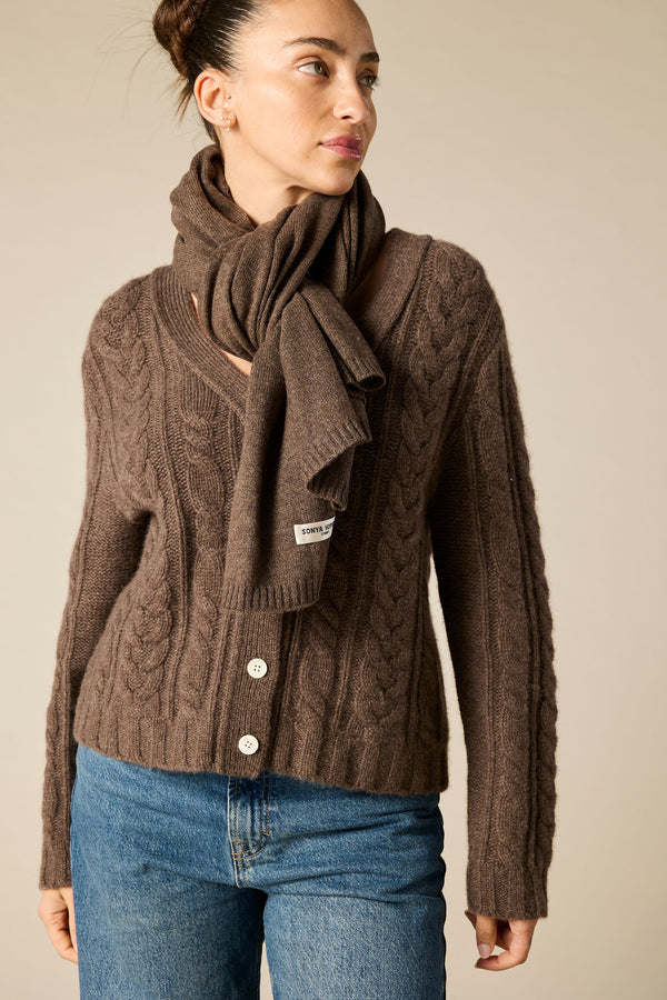 Sonya Hopkins 100% Pure Cashmere scarf in woodland marle brown