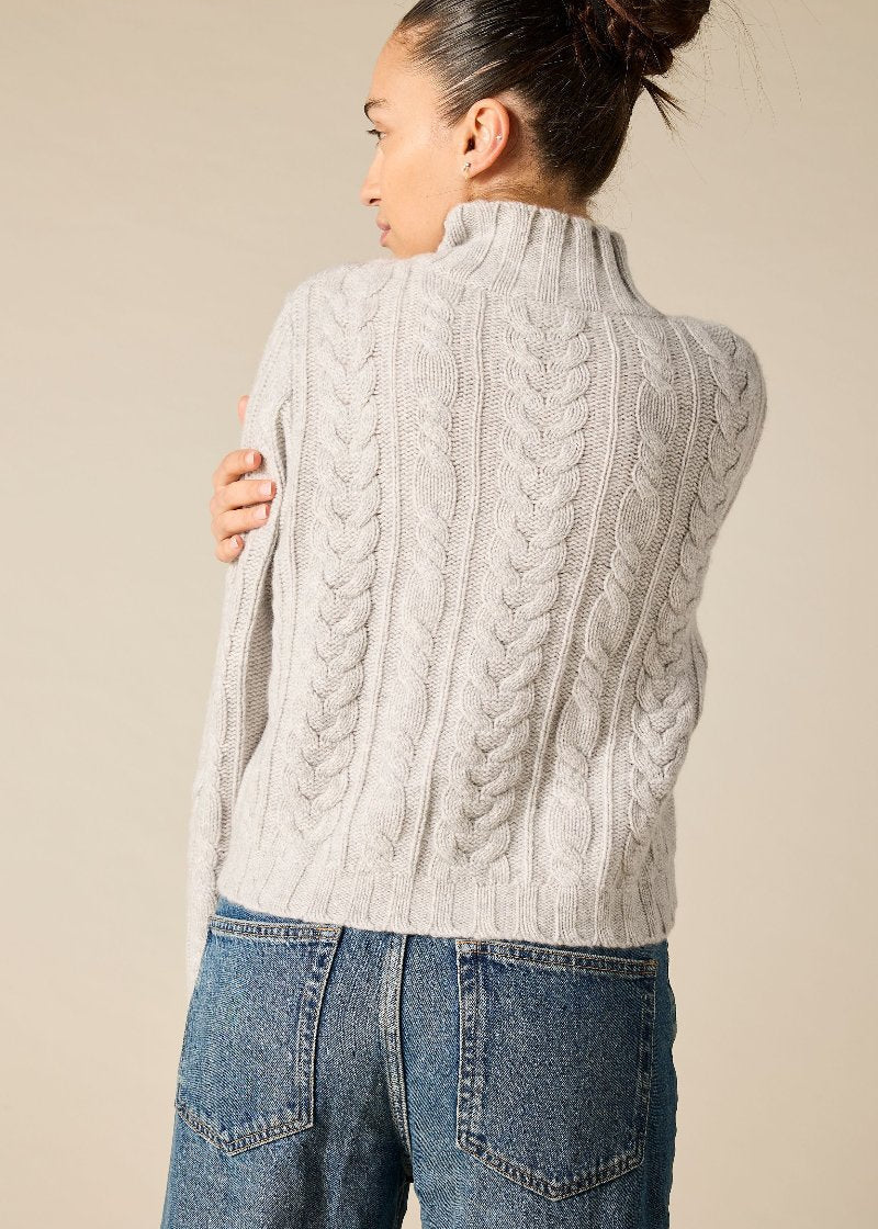 Cashmere Lauren Cable knit in Pale Marle Grey - sonyahopkins.com