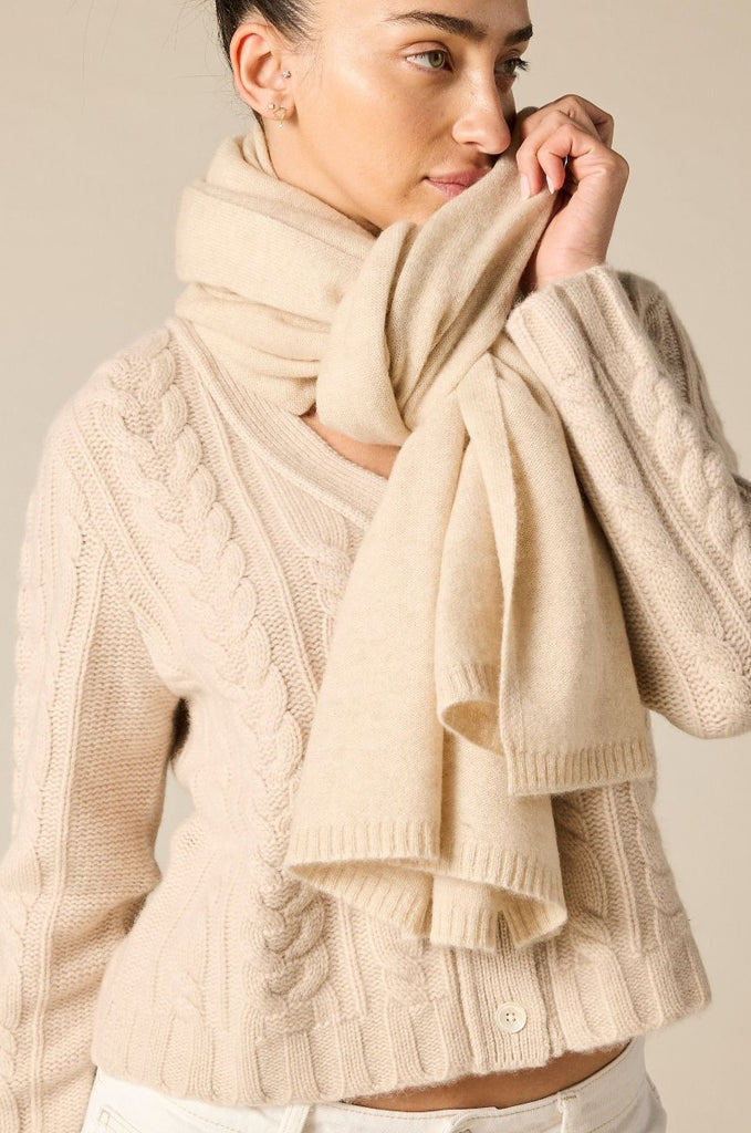 Sonya hopkins 100% pure cashmere scarf in pale marle beige