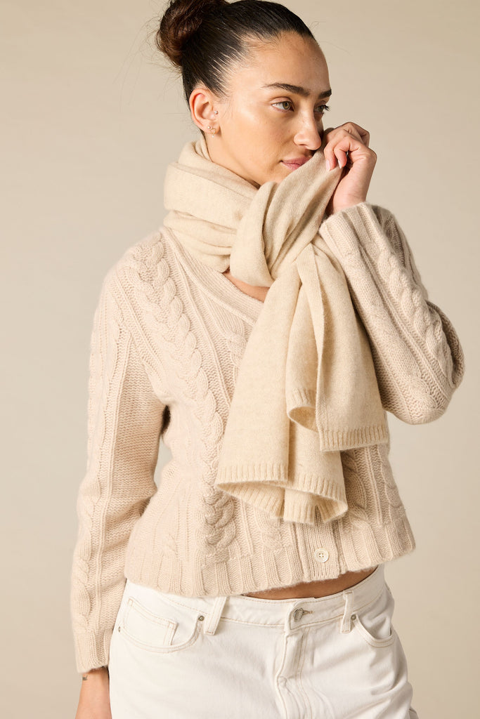 Sonya hopkins 100% pure cashmere scarf in pale marle beige