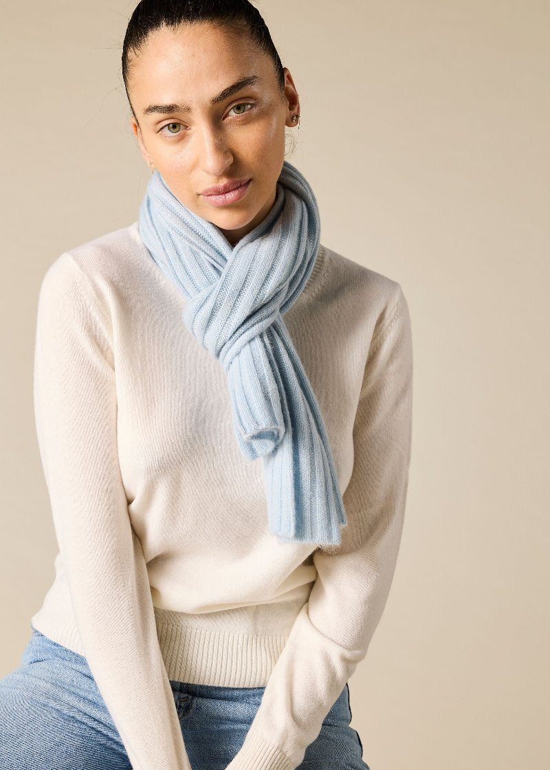 Sonya Hopkins pure cashmere  rib scarf in pale marle blue