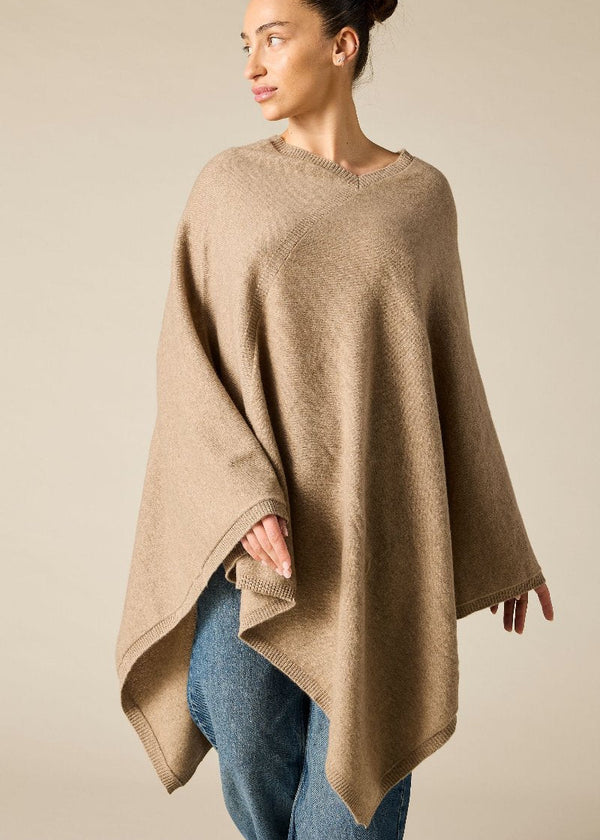 Sonya Hopkins 100% pure cashmere large poncho in beige marle