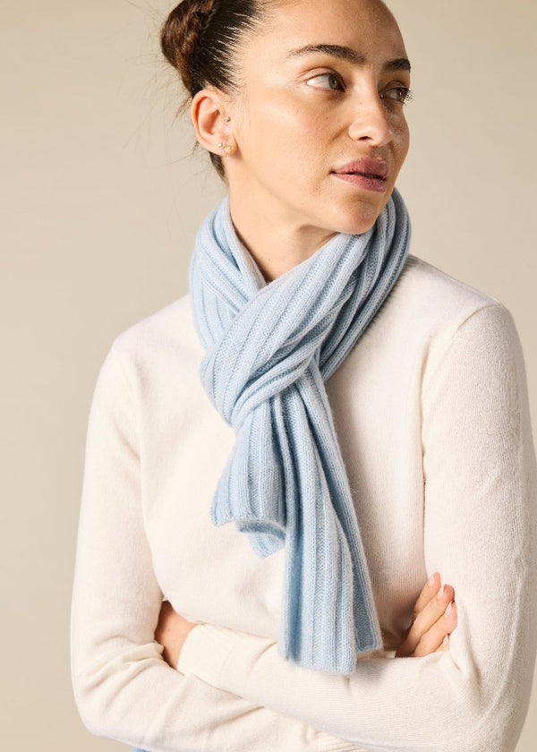 Sonya Hopkins pure cashmere  rib scarf in pale marle blue
