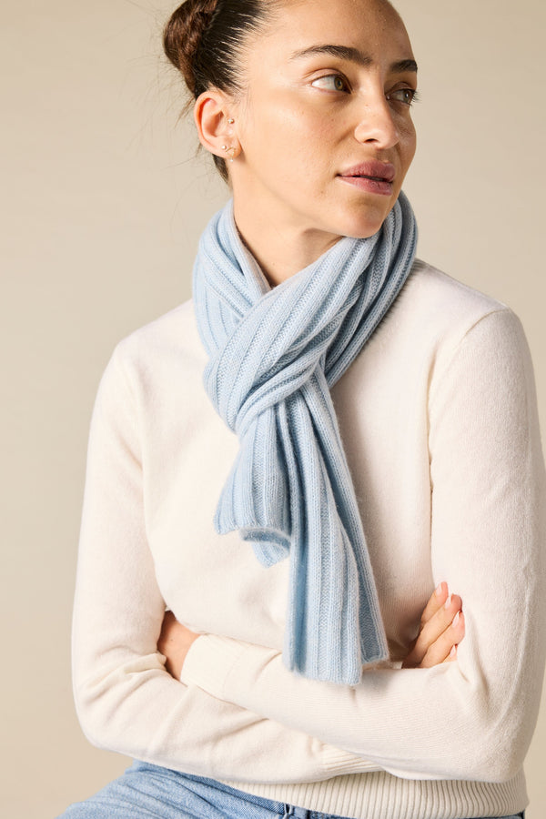 Sonya Hopkins pure cashmere  rib scarf in pale marle blue