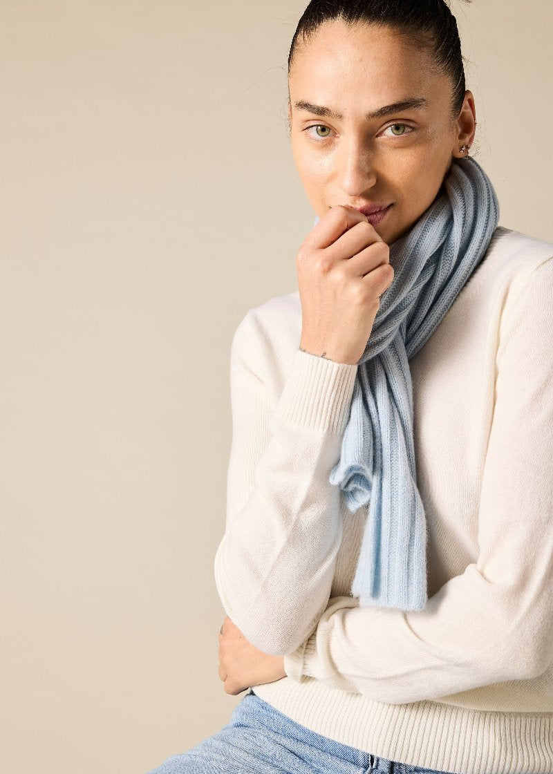 Sonya Hopkins pure cashmere  rib scarf in pale marle blue