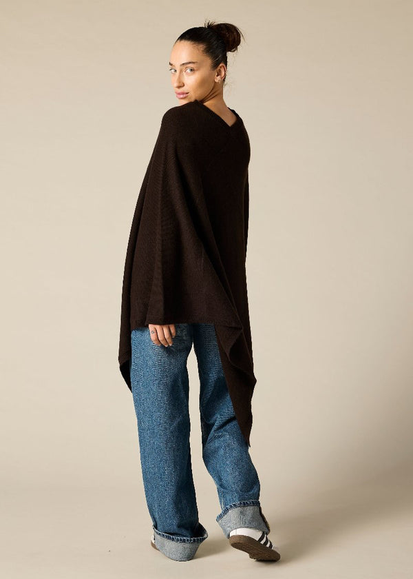 Sonya Hopkins 100% pure cashmere large poncho in dark chocolate brown