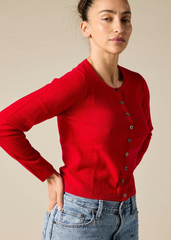 Sonya Hopkins 100% pure cashmere crew cardigan in red
