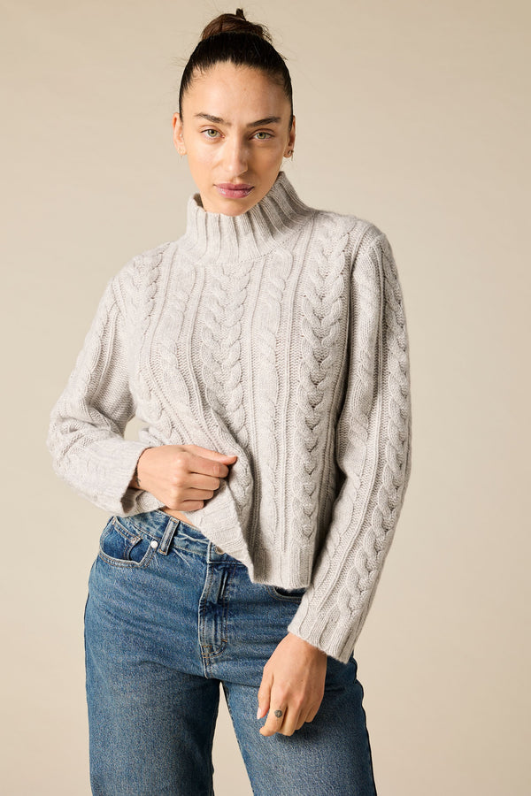 Cashmere Lauren Cable knit in Pale Marle Grey - sonyahopkins.com