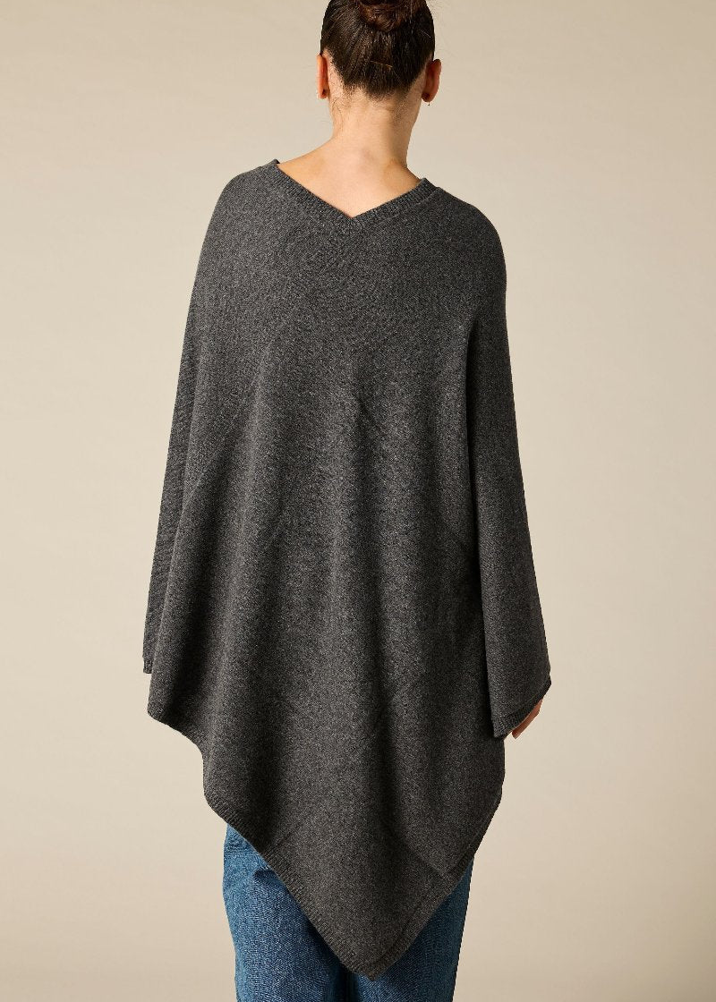 Sonya Hopkins 100% pure cashmere large poncho in dark charcoal marle grey