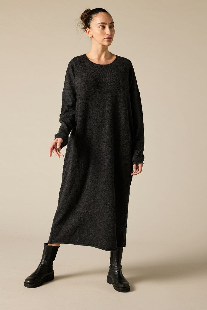 Sonya Hopkins pure cashmere knitted jumper dress in charcoal marle grey