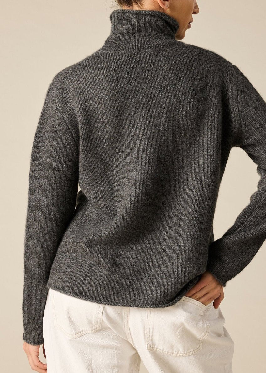 Sonya Hopkins Pure Cashmere Frankie Relaxed Turtleneck in Charcoal Marle Grey