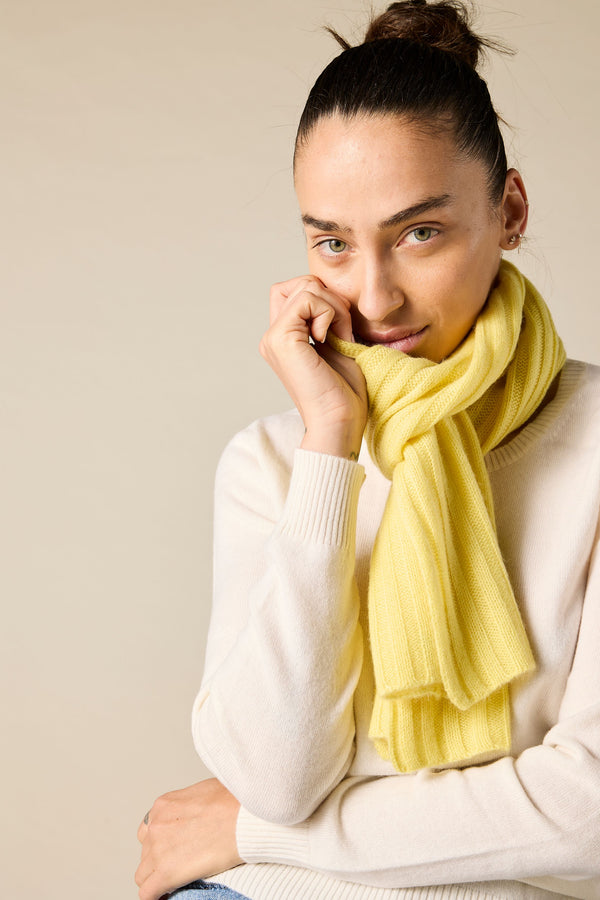 Sonya Hopkins pure cashmere rib scarf in limoncello