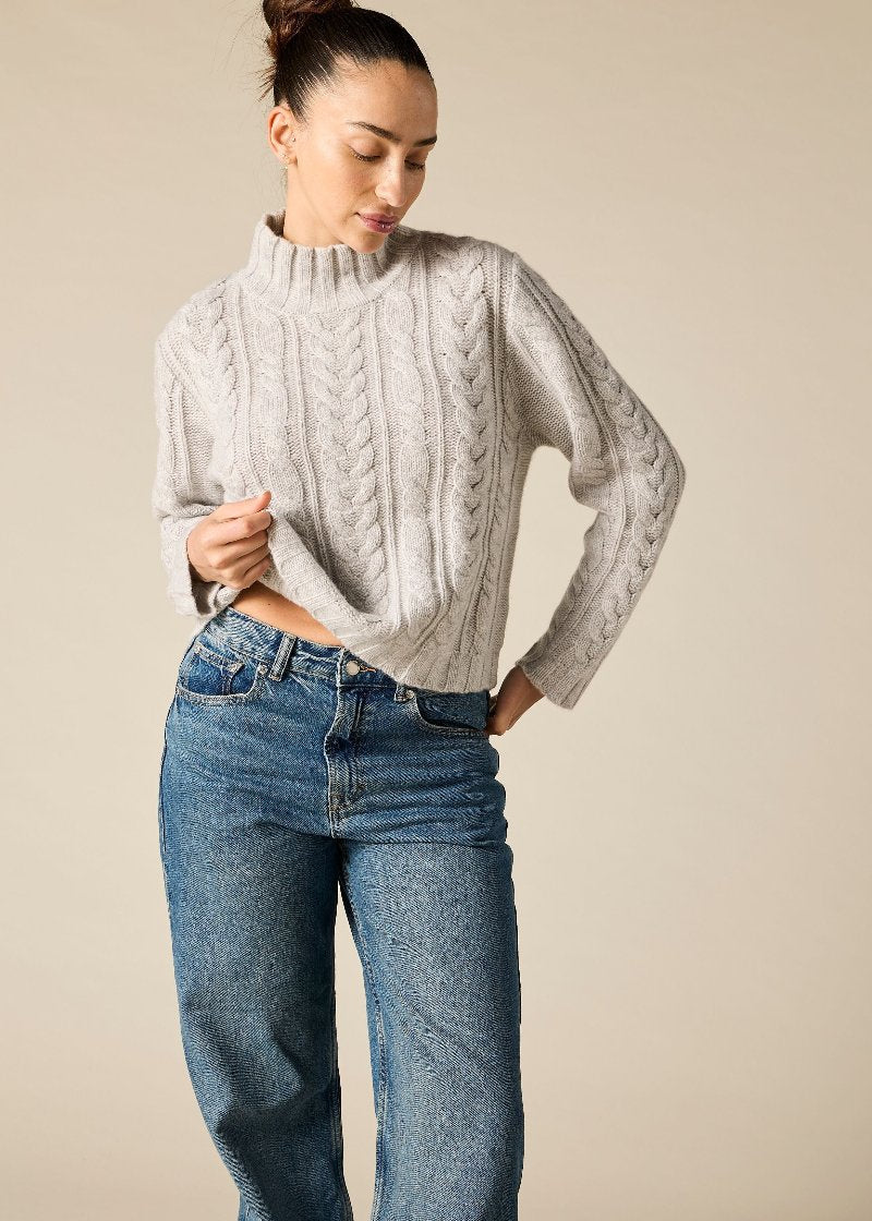 Cashmere Lauren Cable knit in Pale Marle Grey - sonyahopkins.com