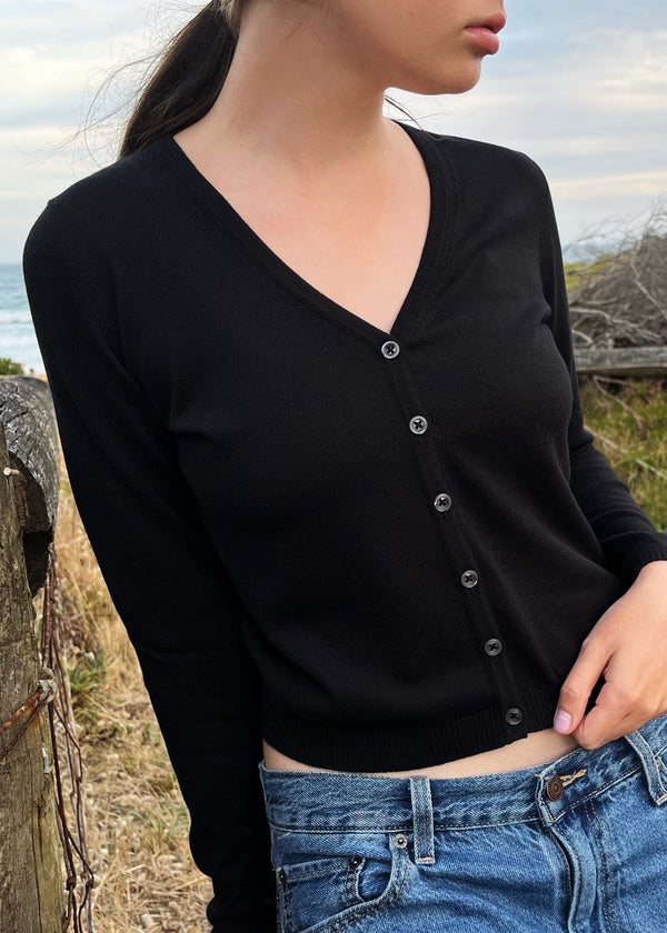 Sonya Hopkins 100% pure Italian mercerised cotton V cardigan in black