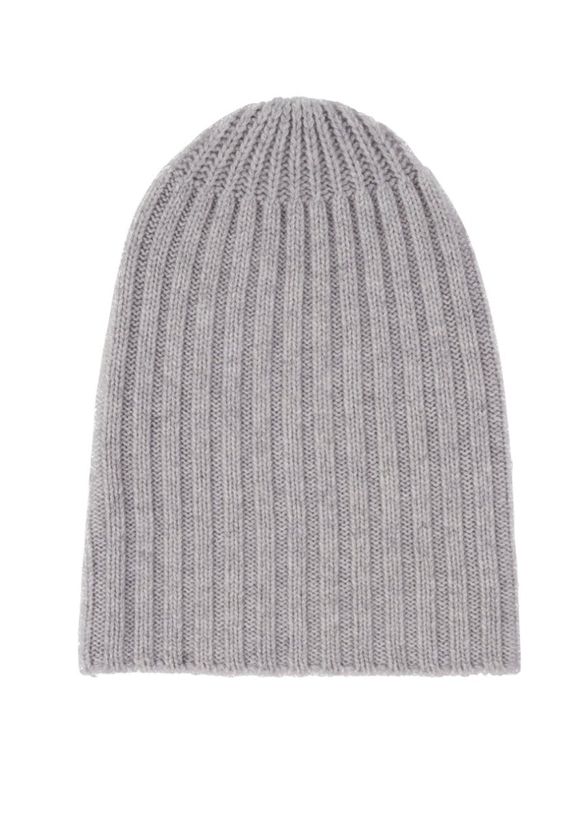 Sonya Hopkins pure cashmere rib beanie in pale marle grey