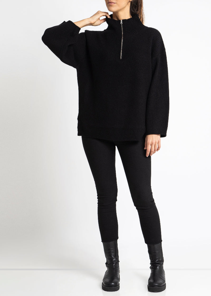 Sonya Hopkins 100% cashmere zip rib knit in black